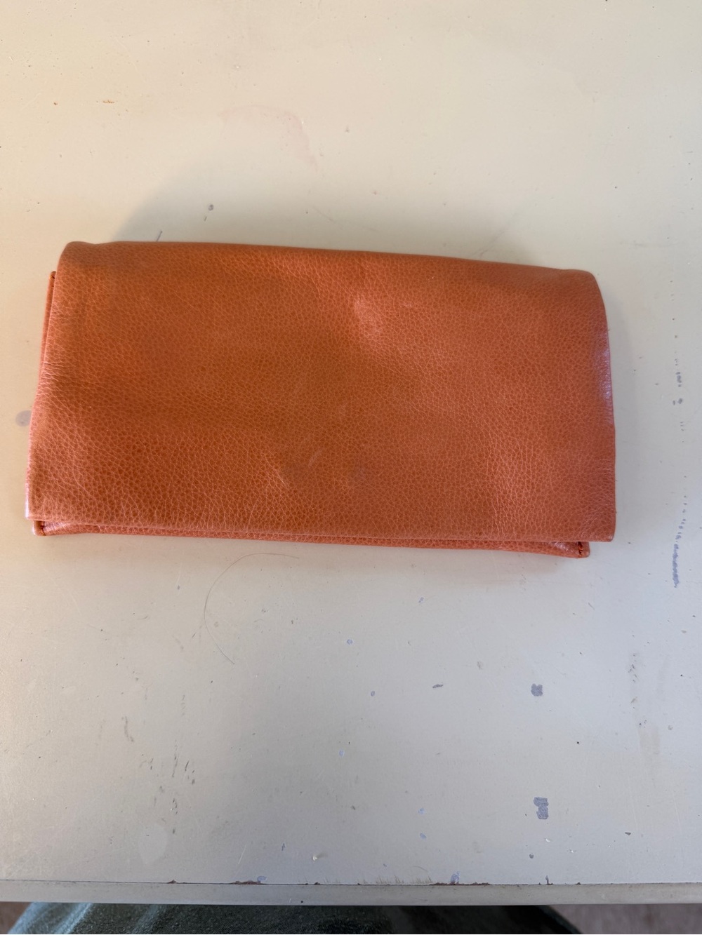 Caramel Orange Leather Fold-Over Clutch Soft EUC